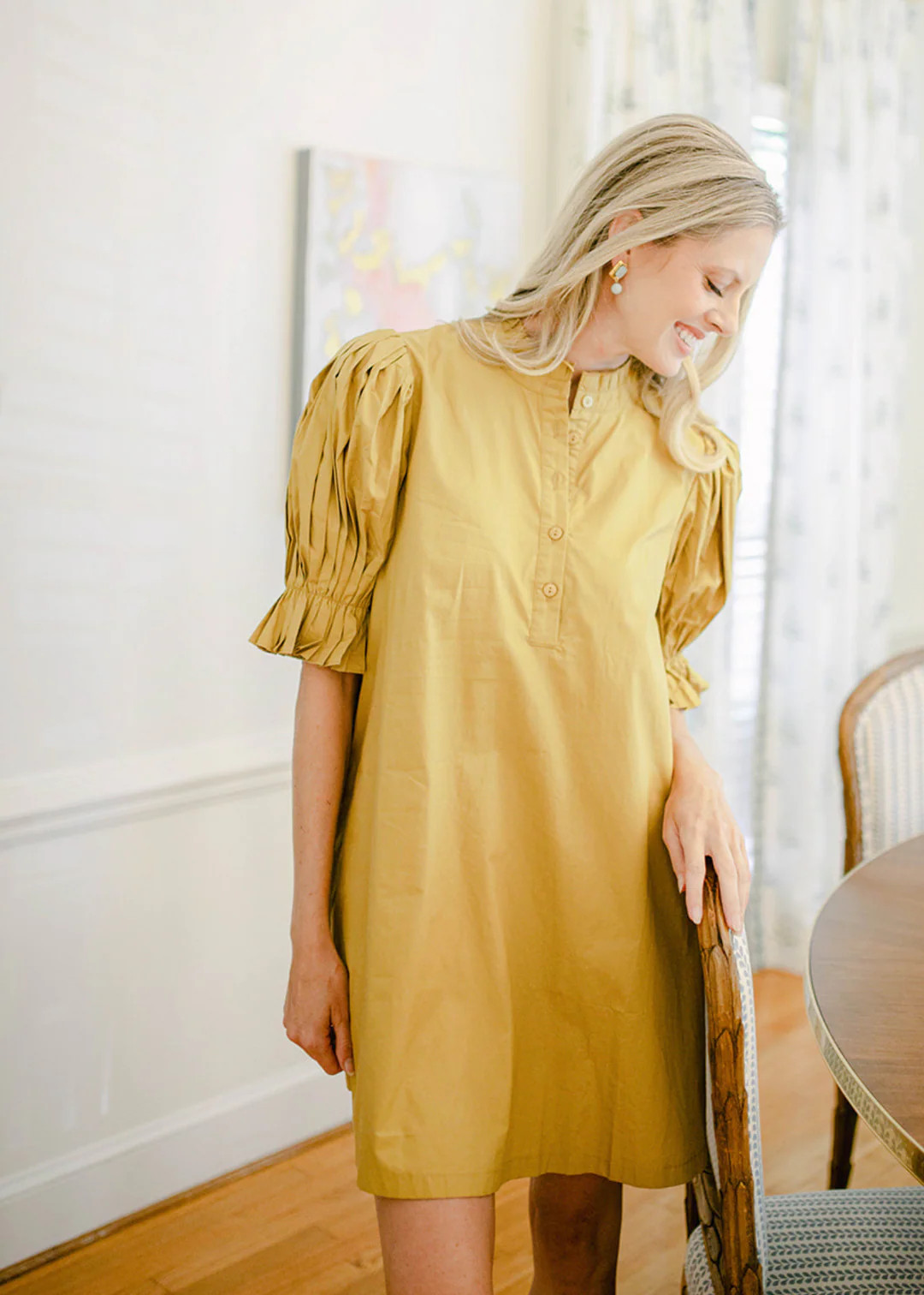 Henry Puff Sleeve Dress in Golden Sage | Poppy and Pink