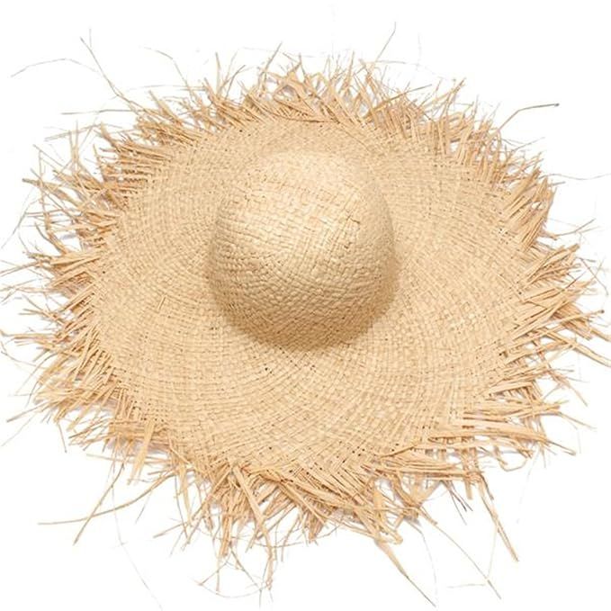 Women Summer Sun Hat with Large Brim Ladies Straw Hat Fringe Big Beach Hats for Holiday | Amazon (US)