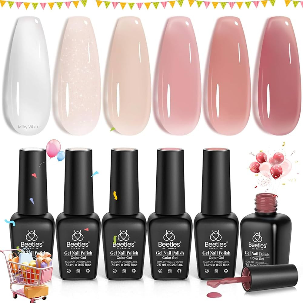 Beetles Jelly Gel Nail Polish Set 6 Colors Neutral Sheer Milky White Nude Pink Gel Polish Kit Tra... | Amazon (US)