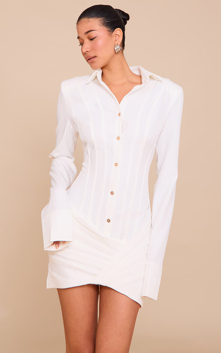 White Structured Woven Wrap Shirt Dress | PrettyLittleThing UK