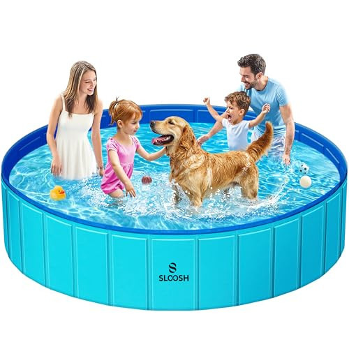 SLOOSH Foldable Dog Kiddie Pool - Portable Hard Plastic Doggie Swimming Pool, Anti-Slip Collapsible Pets Bath Tub Suitable for Kids Toddler Indoor Outdoor Backyard Use (Blue, 71" x 12") | Amazon (US)