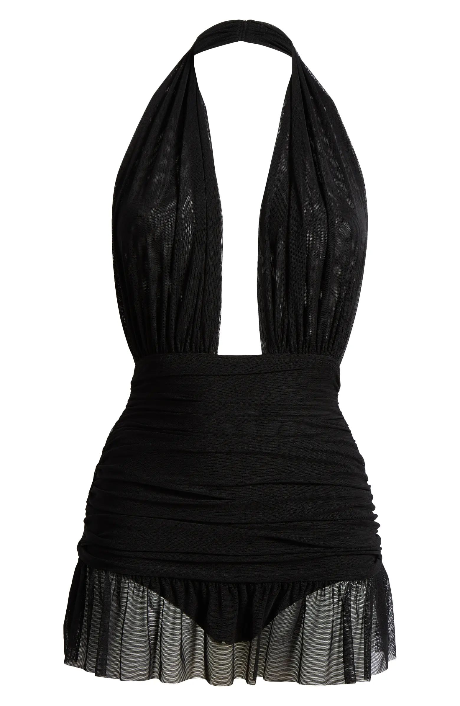 Mesh Plunge Skirted One-Piece Swimsuit | Nordstrom