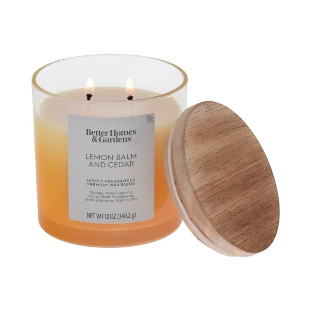 Better Homes & Gardens Lemon Balm and Cedar Scented 2-Wick Ombre Jar Candle 12oz | Walmart (US)