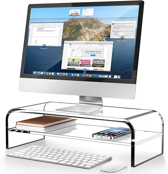 AboveTEK 2-Tier Acrylic Monitor Stand, Computer Riser for Home Office, Clear Monitor Riser for Ke... | Amazon (US)