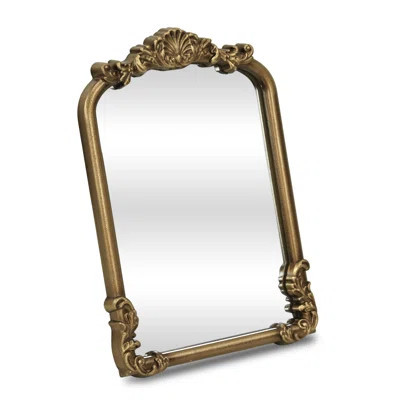 12" Gold Solid Solid Wood Scalloped Framed Makeup Shaving Tabletop Mirror | Wayfair North America