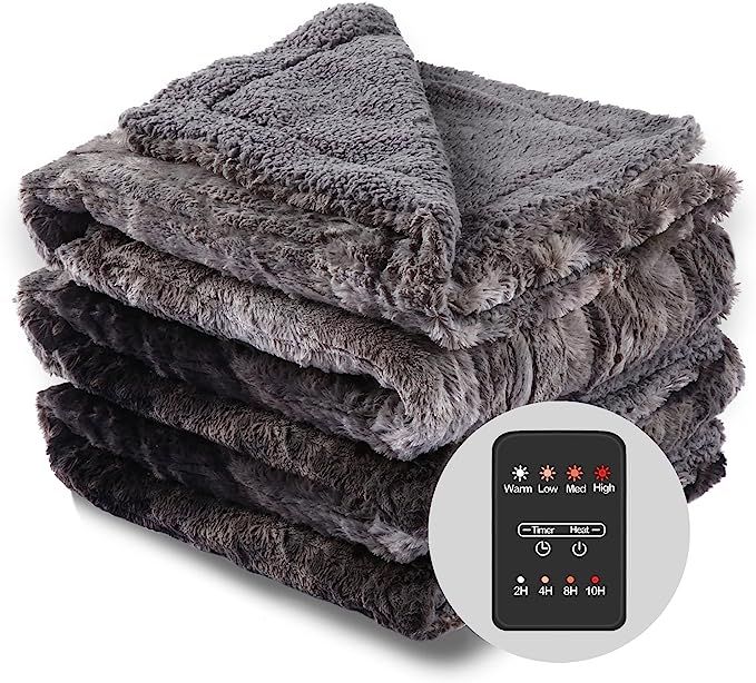 Electric Throw Blanket Low Voltage Heated Blanket 50*60'' Size Faux Fur Cover for Soft, Machine W... | Amazon (US)