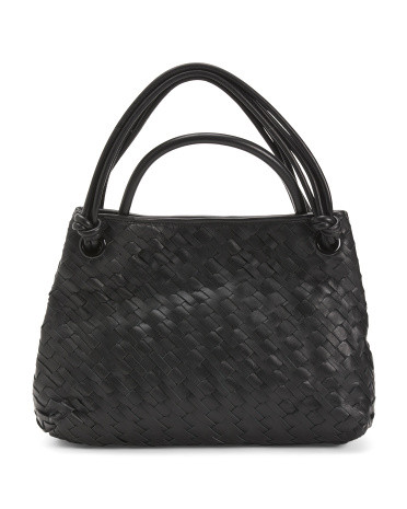 Leather Hazel Hand Woven Triple Compartment Satchel | TJ Maxx