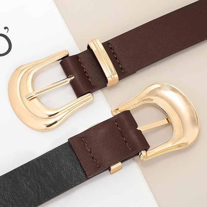 XZQTIVE Women's Leather Belt Plus Size Ladies Western Belt Silver Gold Buckle Black Waist Belt fo... | Amazon (US)