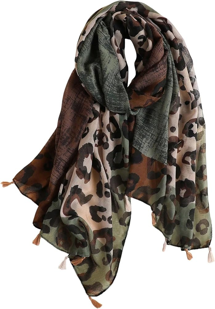 WDIRARA Women's Leopard Scarf Cheetah Fringe Lightweight Shawl Wrap Scarves | Amazon (US)