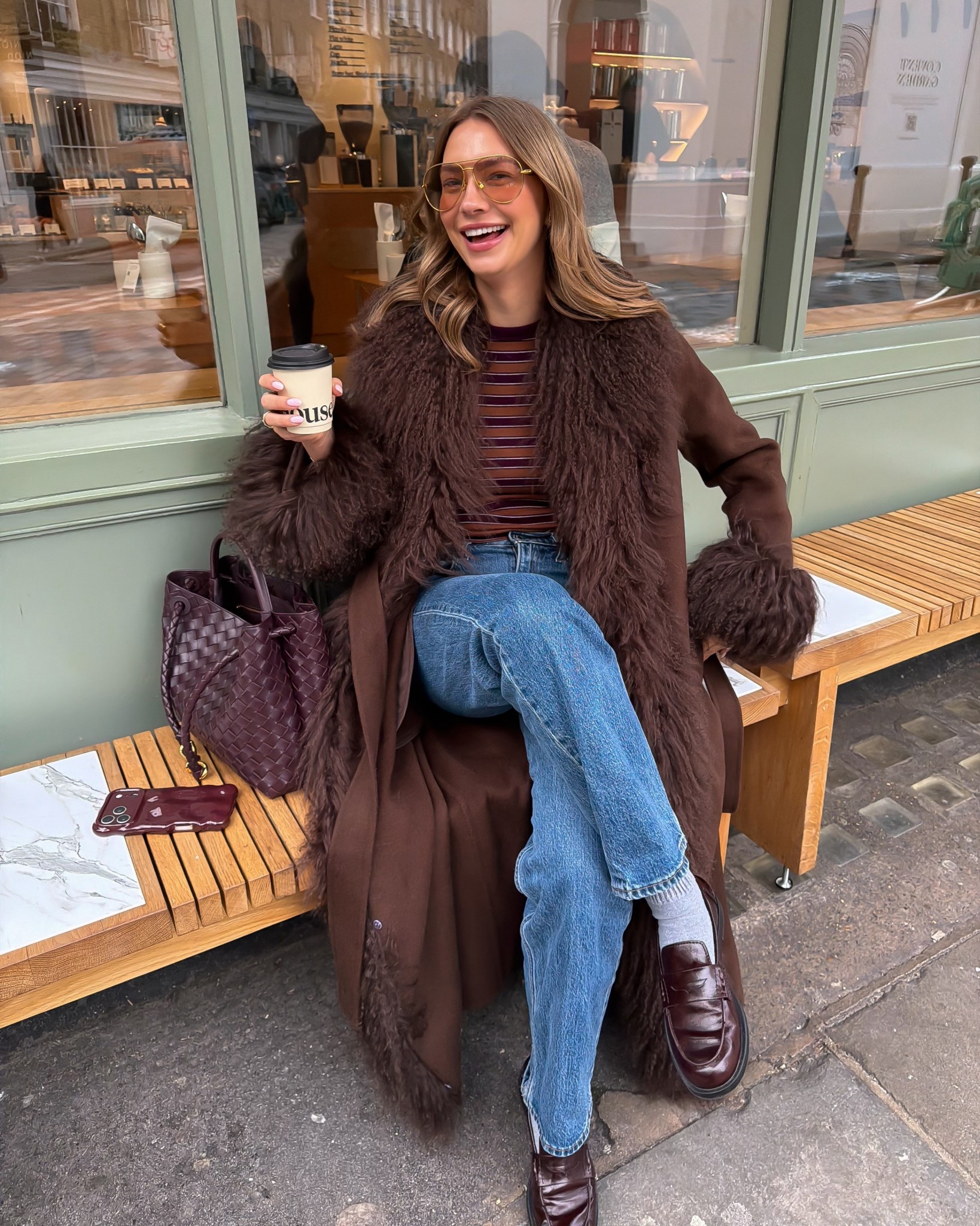 Ootd 
Ducie brown Lola Amazing coat 
Amazon stripes tshirt 
Abercrombie jeans 
Zara loafers
