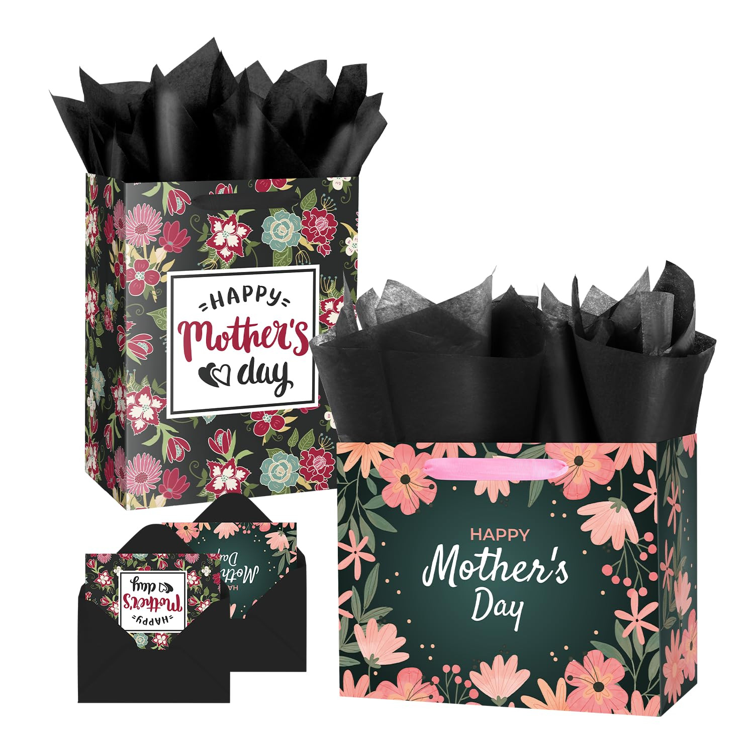 Mother's Day Bags 12.6" 2 Pack with Tissue Paper, Greeting Card and Envelope - Medium Floral Desi... | Amazon (US)