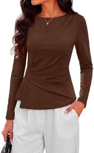 PRETTYGARDEN Womens Ruched Tops Casual Long Sleeve Shirt | Amazon (US)
