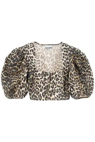 Ganni leopard poplin cropped top | Residenza725 US