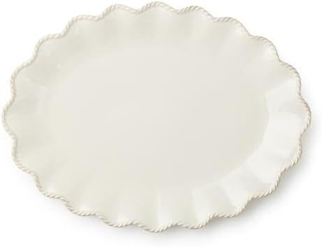 Heritage Scroll Large Oval Platter – 16" x 12" Ivory Stoneware Serving Tray with Sculpted Rim ... | Amazon (US)