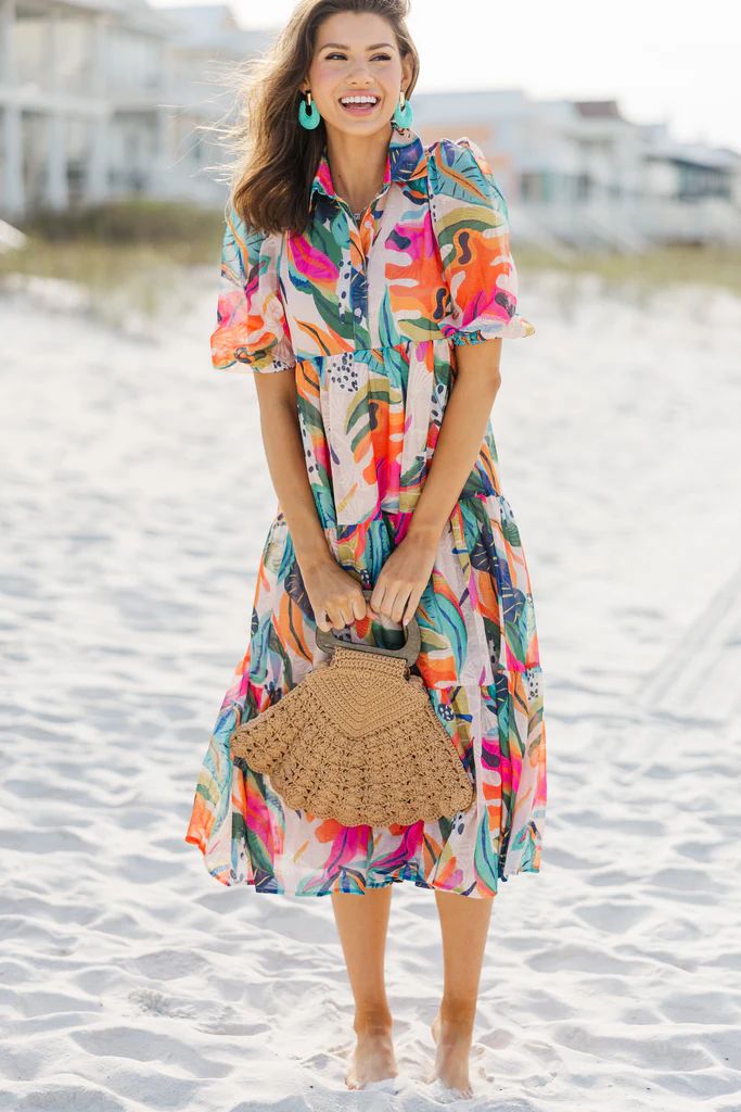 Looking For Fun Multi-Colored Tropical Midi Dress | The Mint Julep Boutique