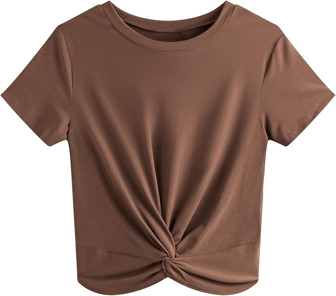 JINKESI Women's Summer Causal Short Sleeve Blouse Round Neck Crop Tops Twist Front Tee T-Shirt | Amazon (US)