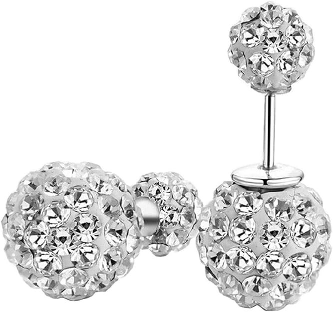 DIB 925 Sterling Silver Sparkle Bling Crystal Rhinestone Earrings Double Sided Front Back Ball St... | Amazon (US)