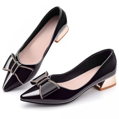 Women's Chunky Closed Toe Low Block Heels Work Pumps Comfortable Dress Wedding Shoes for Party Office Black Size 5.5 | Amazon (US)