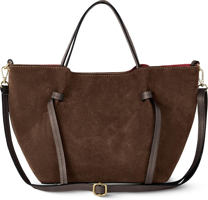 Italian Genuine Suede Tote Bag for Women with Detachable Strap | Structured Top-Handle Purse with... | Amazon (US)