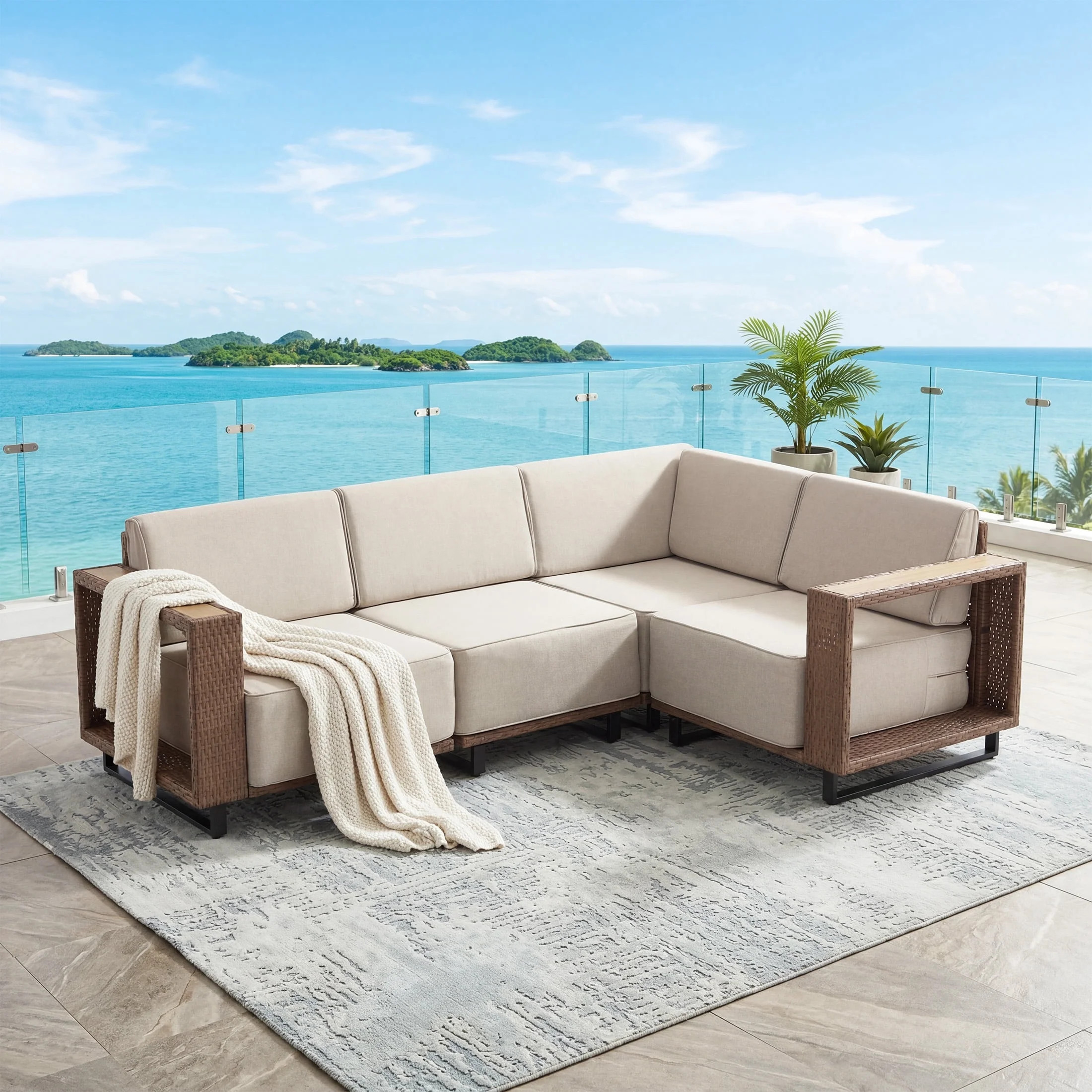 Ebello Outdoor Sofas & Sectionals - 4 Seater L-Shaped Wicker Patio Sectional Space-Saving Corner ... | Walmart (US)