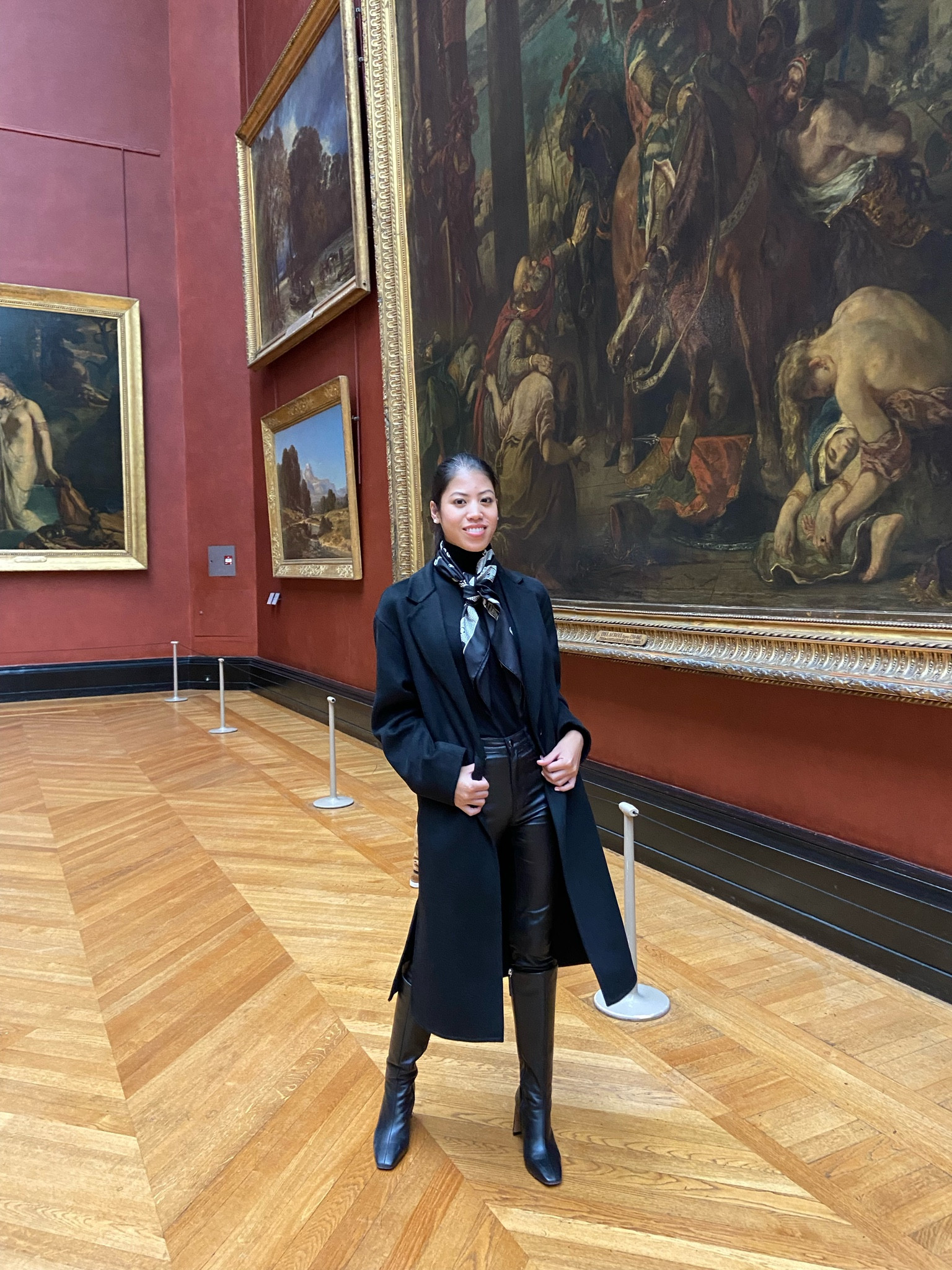 Fall style tip: when in doubt, wear black. An all-black monochrome look is sleek and sophisticated, especially great for those days where you might be a bit bloated (I sure was from all the good food in Paris!). I paired my leather leggings with a turtleneck, knee high boots, wool coat, and silk scarf to add dimension to this fall outfit 🖤

#falloutfit #fallstyle #fallfashion #leatherleggings #monochromestyle #silkscarf 

#LTKSeasonal #LTKstyletip