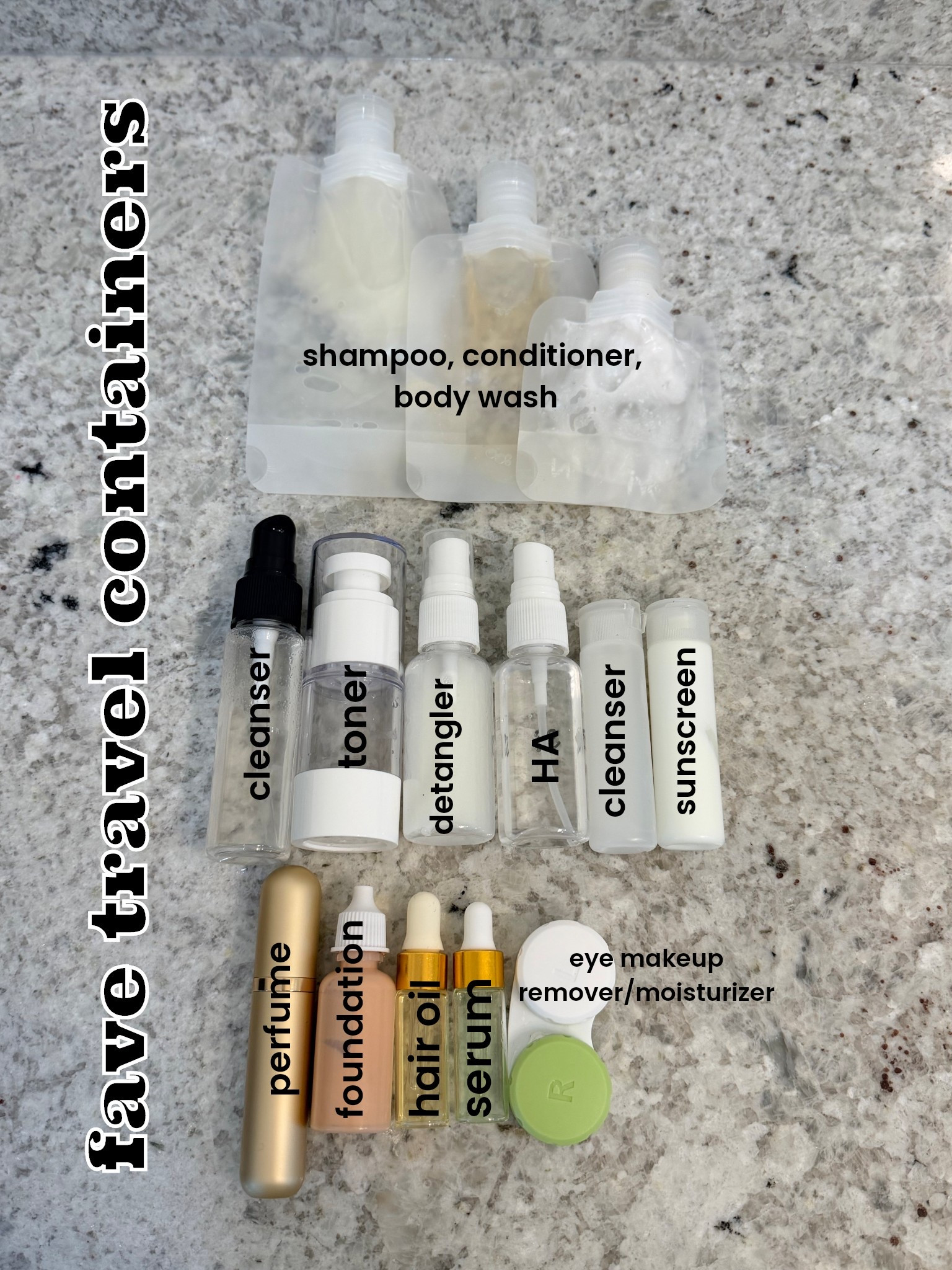 All of my favorite travel containers and what I put in them. 


Travel accessories
Travel must haves
Travel hygiene
Travel makeup 
Travel organizationn

#LTKTravel #LTKBeauty