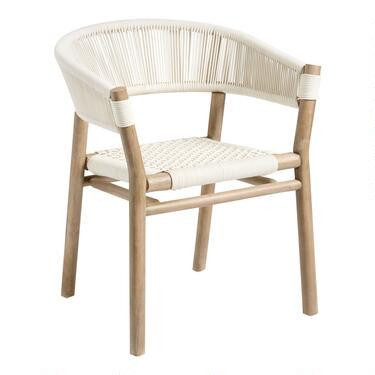Cabrillo White Acacia Wood and Rope Outdoor Dining Chair | World Market