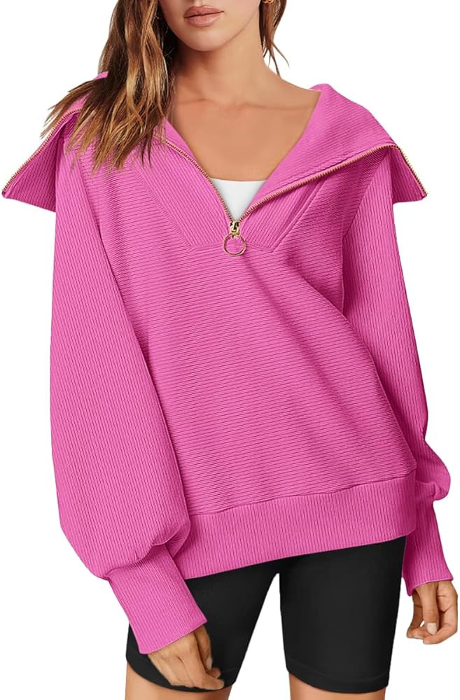 Womens 2023 Fall Fashion Oversized Quarter Zip Pullover Sweatshirts Hoodie for Teen Girls Trendy ... | Amazon (US)
