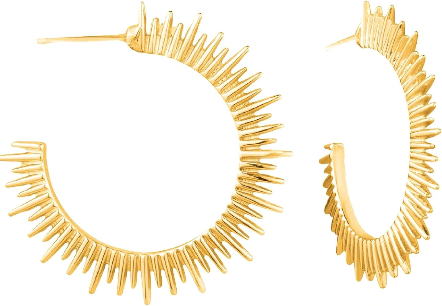 – Women’s Spike Earrings – 16k Gold, Silver and Rose-Gold Plated Open C Sun Hoop Earrings ... | Amazon (US)