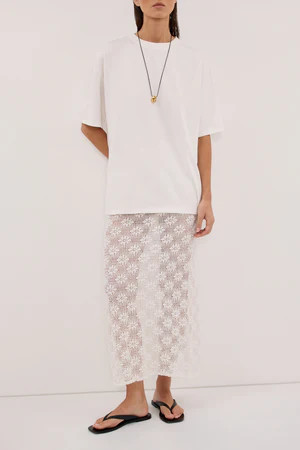 AGNES WHITE CROCHET COLUMN MIDI SKIRT | DISSH