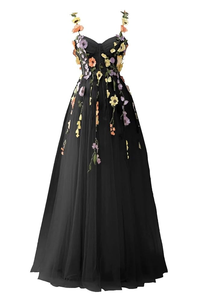 Fivsole 3D Floral Applique Prom Dresses Flower Tulle Long Wedding Formal Evening Gown | Amazon (US)