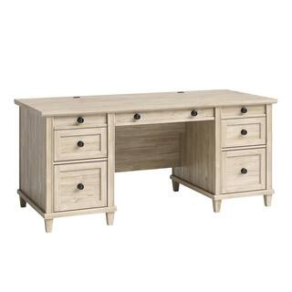 Hammond 67.559 in. Chalk Oak Engineered Wood 6-Drawer Executive Desk with Flip-Down Keyboard Shel... | The Home Depot