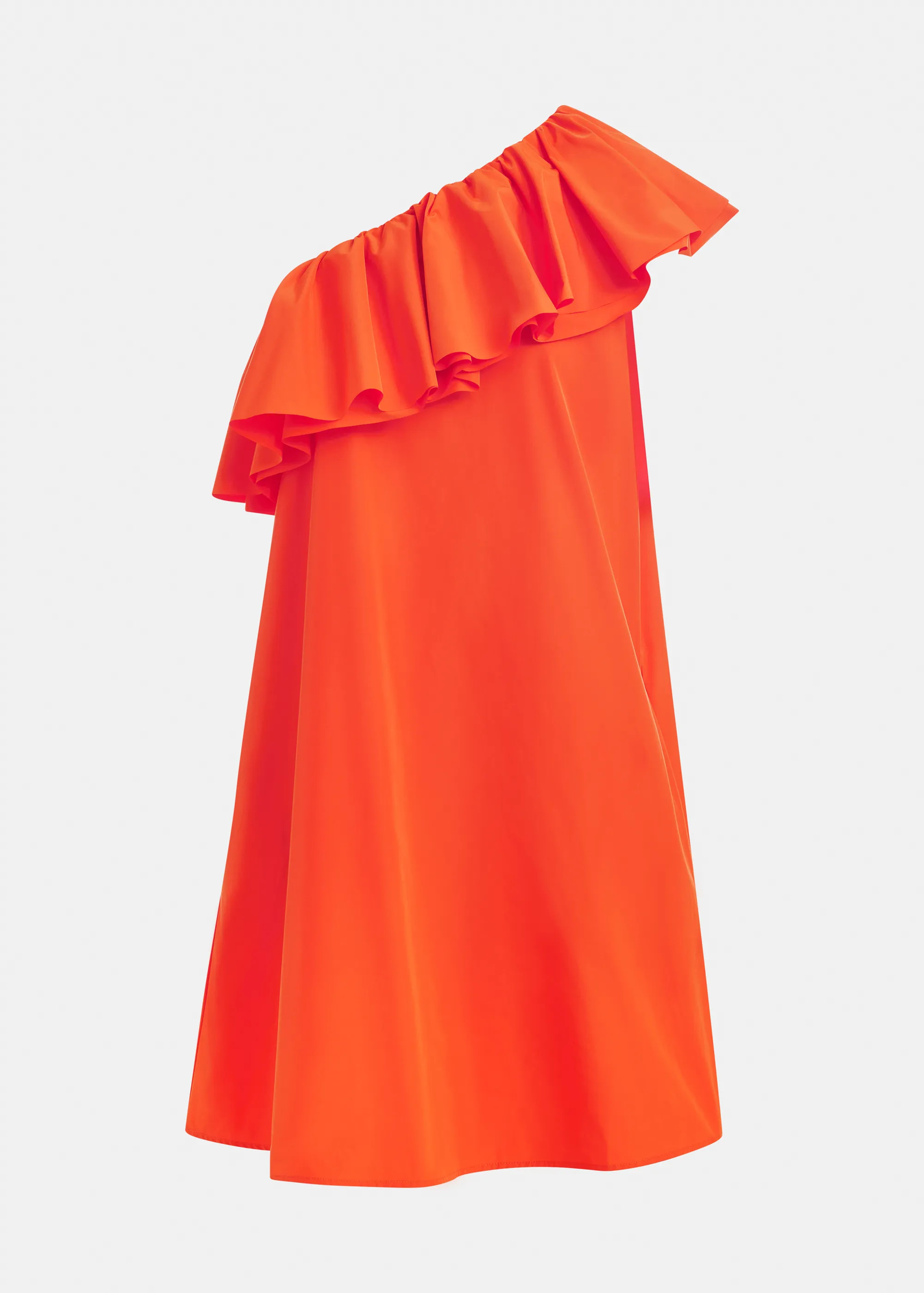 Orange one-shoulder mini dress with ruffle details | Essentiel Antwerp United States | Essentiel Antwerp