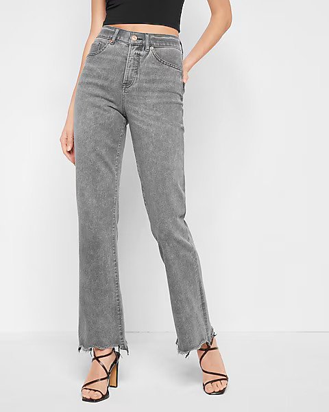 High Waisted Black Raw Hem 90s Bootcut Jeans | Express