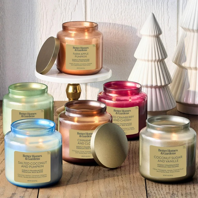 Better Homes & Gardens 2-Wick Orange Glass Jar Candle with Gold Lid, Farm Apple & Pumpkin, 14oz. | Walmart (US)
