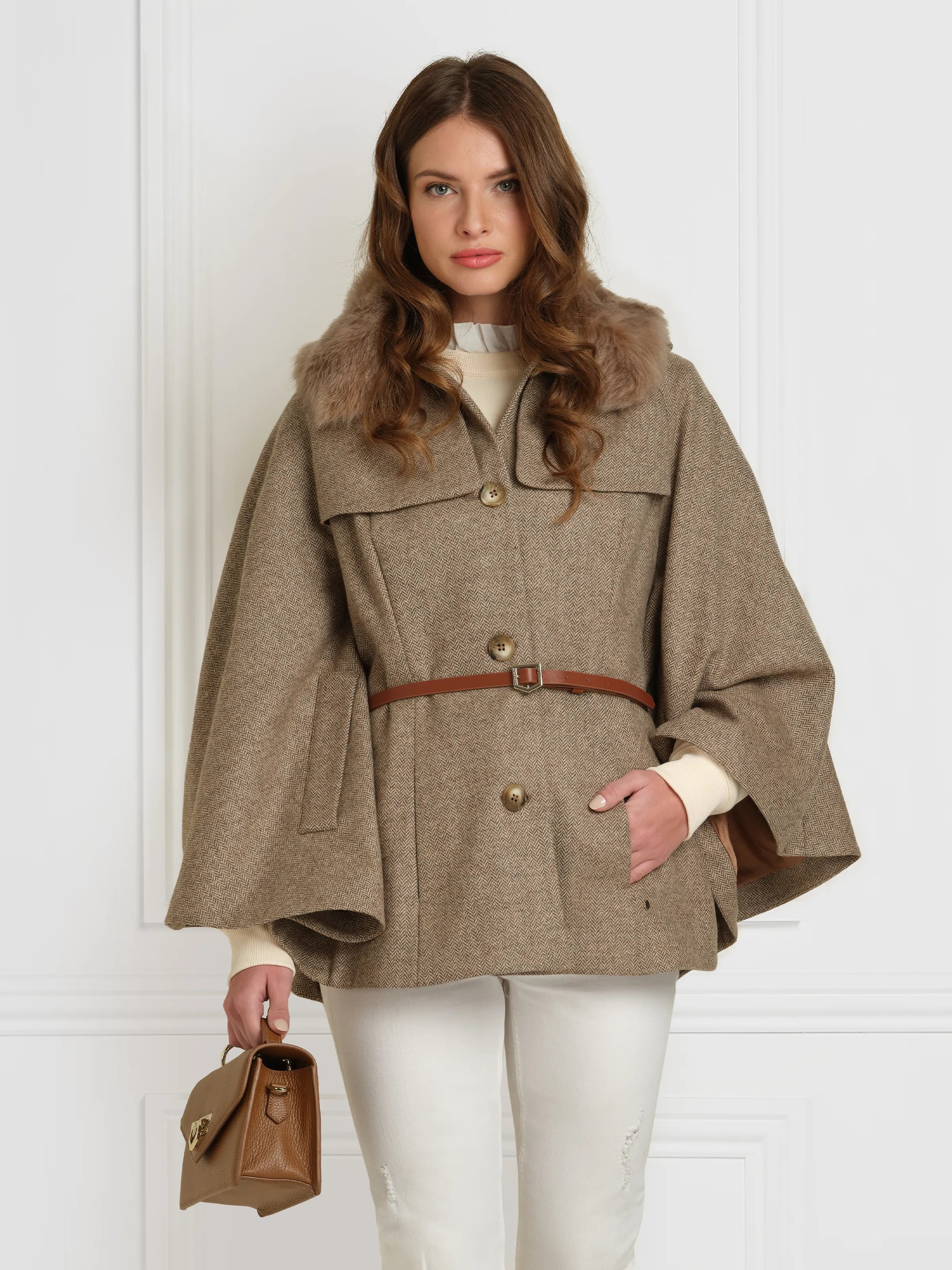 Sienna - Women's Cape - Taupe Herringbone Wool | Fairfax & Favor | Fairfax & Favor (UK)