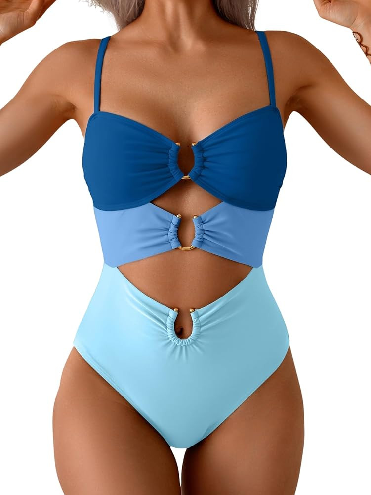 Eomenie One Piece Swimsuit for Women Ring Linked Monokini Sexy Bathing Suit Cutout Swim Suit | Amazon (US)