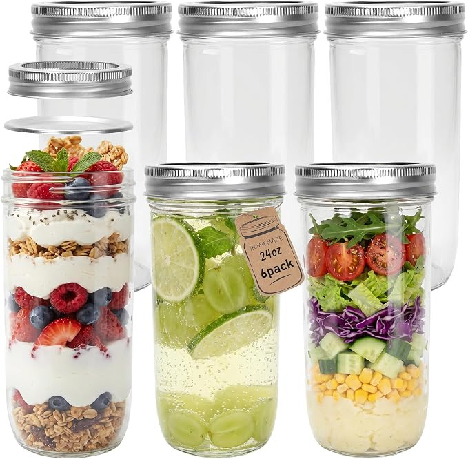 CycleMore 24oz Mason Jars, 6 Pack Wide Mouth Glass Jars with Split Lids | Amazon (US)