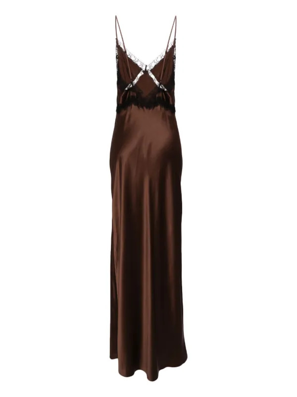 Kiki De Montparnasse Lace Inset Maxi Dress | Brown | FARFETCH AU | Farfetch Global