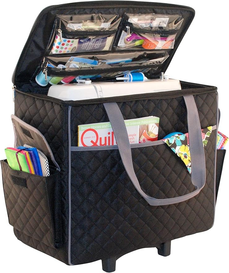 Everything Mary Sewing Machine Rolling Carrying Case, Black Quilted - Trolley Bag with Wheels for... | Amazon (US)