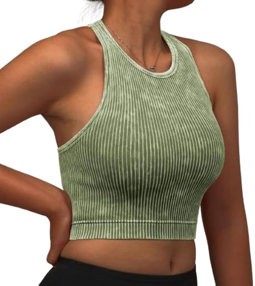 Camisoles with Built in Bra Knitted Beauty Back Racerback Tank Tops Comfort Exercise Workout Yoga... | Amazon (US)
