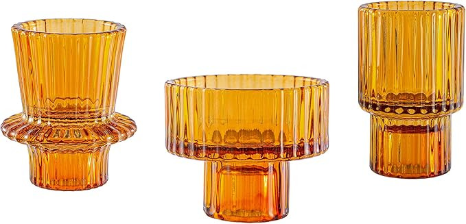Lysenn Amber Glass Candle Holders for Pillar Candles, Taper Candles, Tealight Candles - Premium M... | Amazon (US)