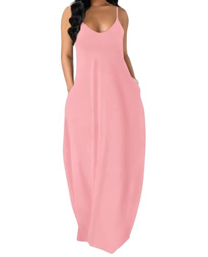 OFEEFAN Summer Maxi Dresses for Women Spaghetti Strap Dress Maternity Dress Pink XL | Amazon (US)