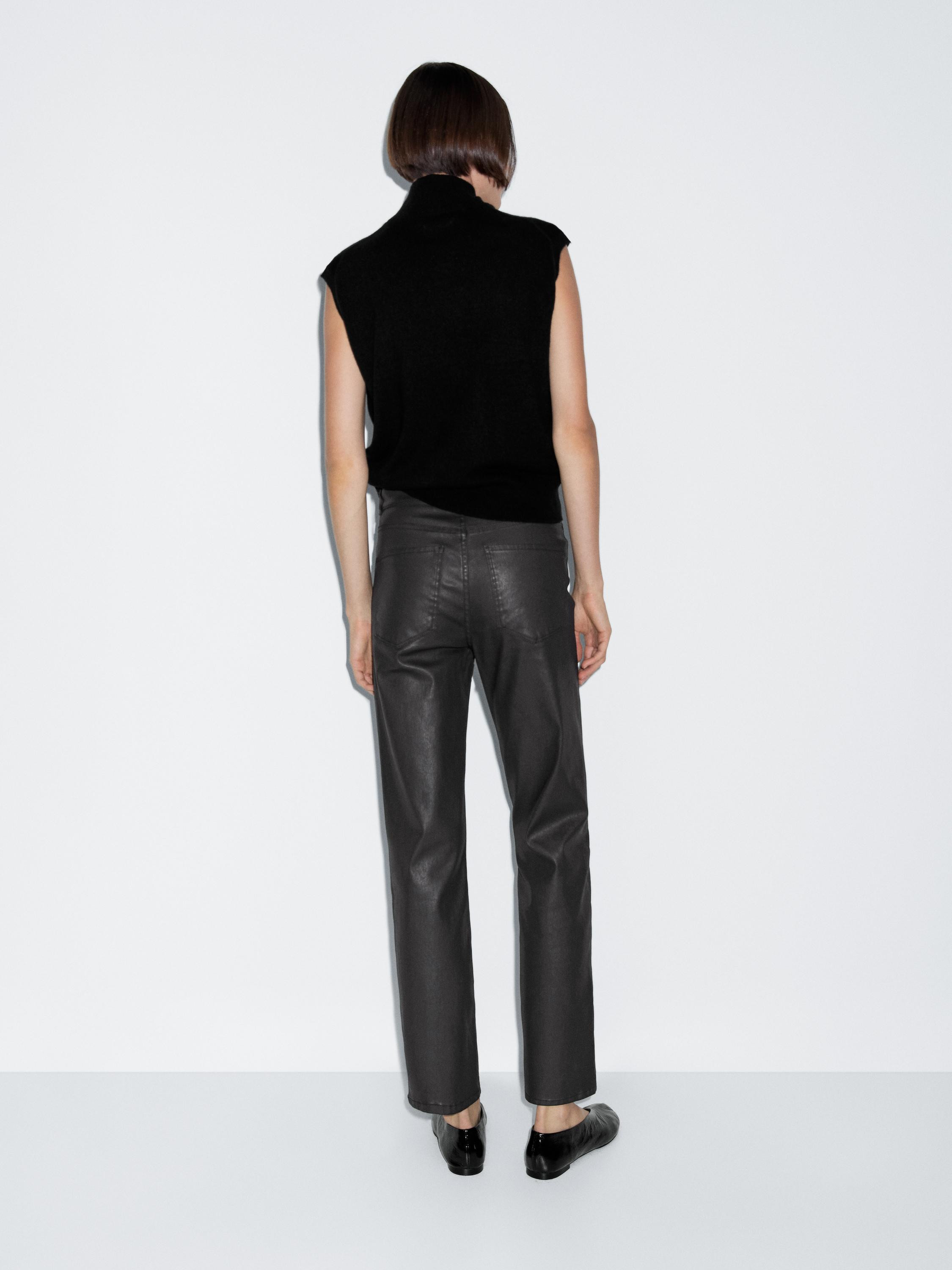 High-waist straight-leg waxed trousers | Massimo Dutti UK