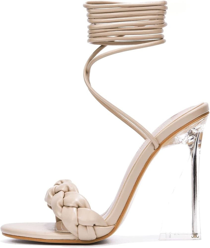 Cape Robbin Tracy Lace Up Sexy Clear High Heels for Women, Women's Transparent Braided Open Almon... | Amazon (US)