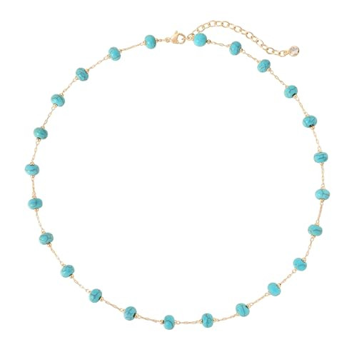 Created Turquoise Necklace for Women 14K Gold Plated Beaded Heart Choker Boho Necklaces Handmade ... | Amazon (US)