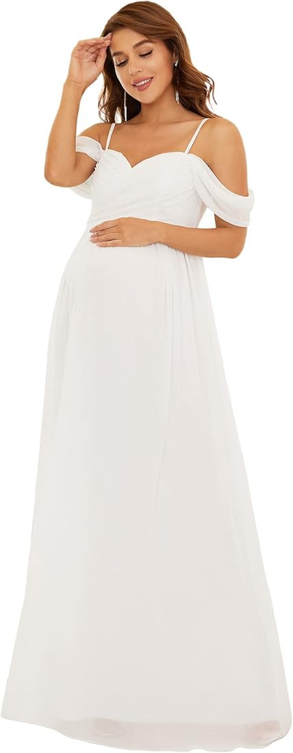 Ever-Pretty Women's V Neck Short Sleeves Spaghetti Staps Ruched Maternity Formal Party Dress 2080... | Amazon (US)