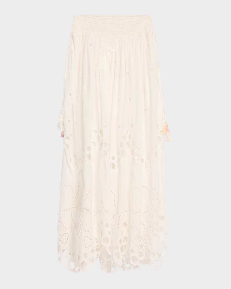 LoveShackFancy Cassaro Embroidered Cotton Tassel Tie Maxi Skirt | Neiman Marcus