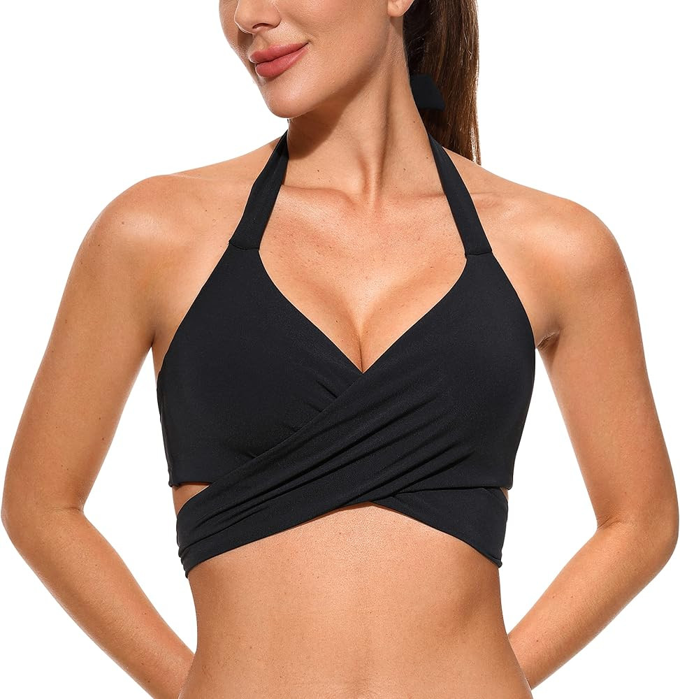 CRZ YOGA Womens Push Up Bikini Top Underwire Padded Bathing Suit Criss Cross Halter Retro Ruched ... | Amazon (US)