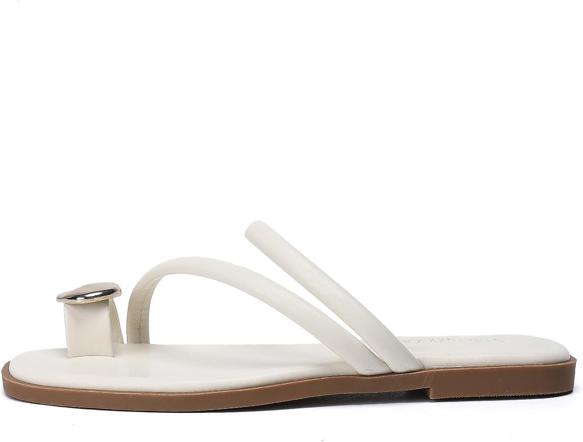 Women's Toe Ring Thong Sandals Open Toe Slide Flat Sandals Casual Summer Flip Flop Flat Sandals | Amazon (US)